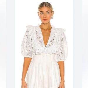 REVOLVE brand: Place Nationale Saint Ignace Eyelet Lace Top SZ 2